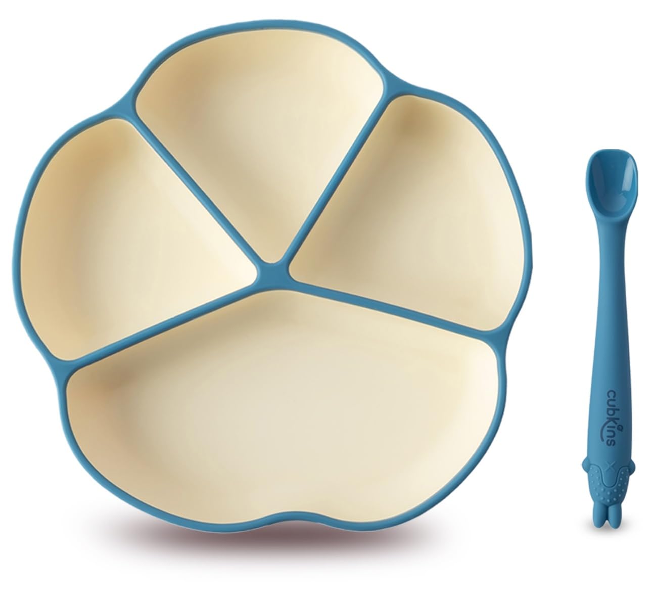 CUBKINS Silicone Suction Plate with Early Feeding Bendable Spoon for Feeding Babies | BPA Free, Washable and Reusable Feeding Plate with 4 Compartments (Blue Olive)-image-20