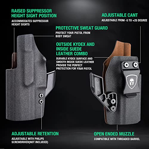 P320 Holster, IWB Kydex Holster Leather Interior w/Claw & Optics Cut Compatible with P320 Full Size & P320 M17, Inside Waistband Concealed Carry Holster for P320, Adj. Retention & Cant, Right Hand