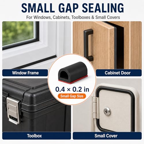 Neyway Silicone Weather Stripping Door Seal, 40FT Self Adhesive D-Shaped Weather Strip, 0.4" W x 0.2" H Rubber Seal Strip for Window, Cabinet, Toolbox, Door Frame and Small Gap Seal, Black by Neyway - Image 7
