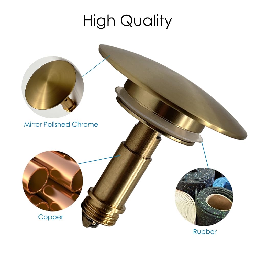 Pop Up Sink Plug Replacement Brushed Gold 66mm Solid Brass, Click Clack Sink Plug, Sink Drain Plug Stopper - Image 3