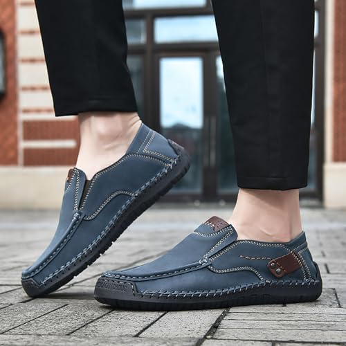 Mens Loafers Casual Slip on Shoes Business Lightweight Refreshing Classic Slippers Walking Driving Blue4