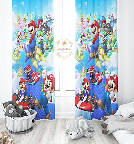 Image of Polyester 3D Digital Printed Beautiful Kids Cartoon Room Curtains | Kids Curtains for Kids Room | Nursery Curtains (Design-Mario, 4x7 Ft-Door-2 Pieces)