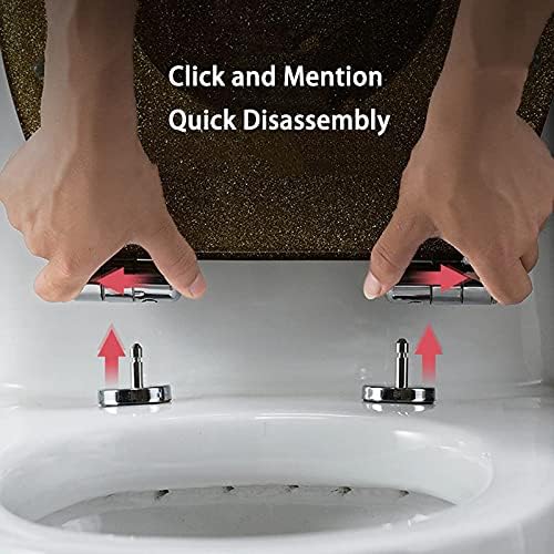 Glittering Comfort Slow Close Toilet Seat - Oval Elongated Resin with Cover, Universal Gold & Silver Foil Bathroom Accessory - Stylish, Durable & Easy to Clean