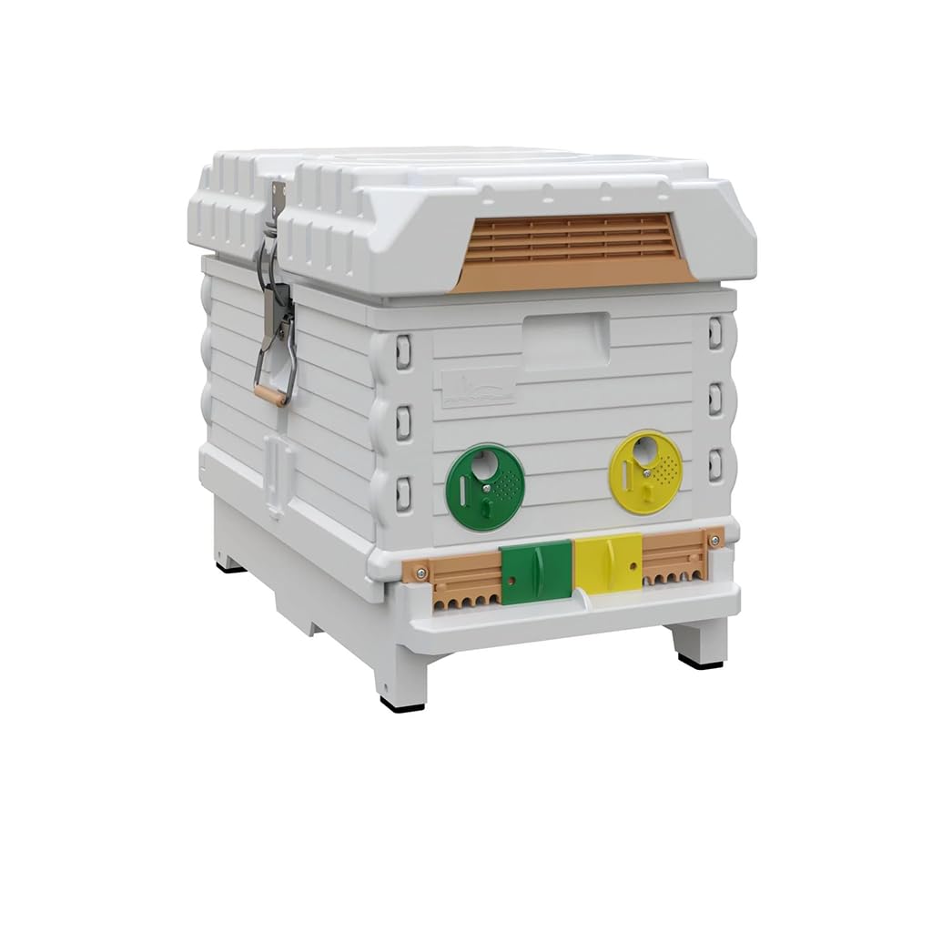 Apimaye Insulated 7 Frame Langstroth Nucleus Assembled Bee Hive Set with Plastic Core Frames & Foundations (White Hive with Core Frames & Foundations)