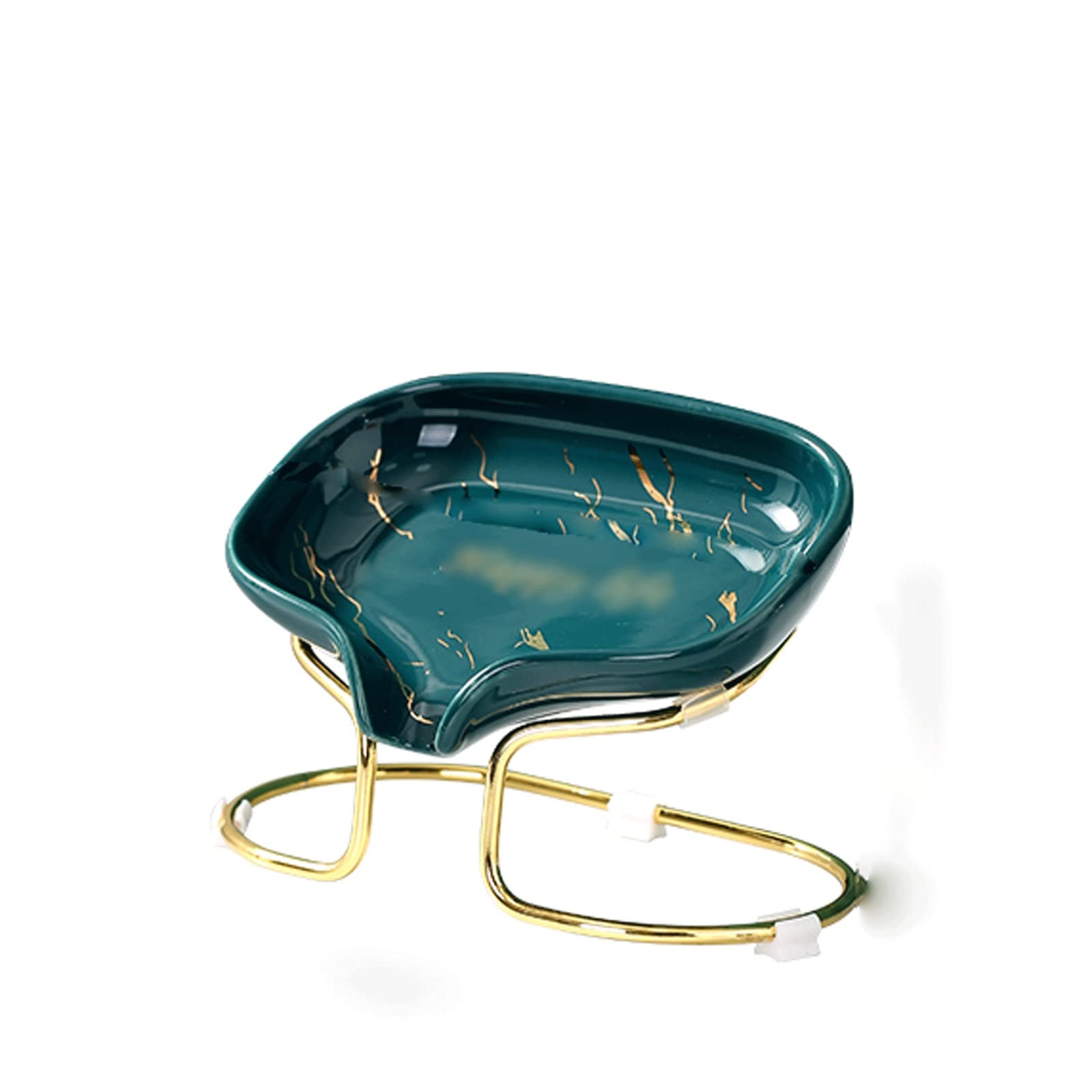 JINGYAN Soap Dishes Ceramic Soap Dish With Golden Trim and Marble Appearance, With Stainless Steel Frame
