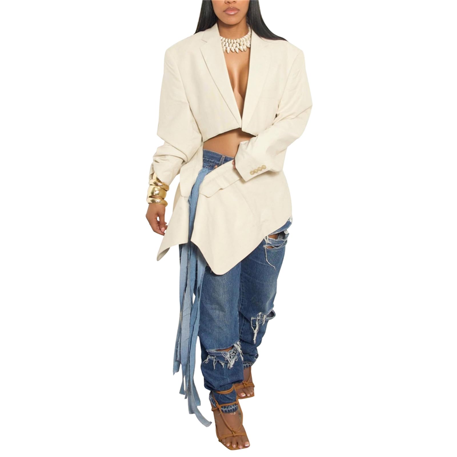 Womens 2 Piece Outfits Cropped Blazer Casual Suit Jackets and Mini Skirt Sets