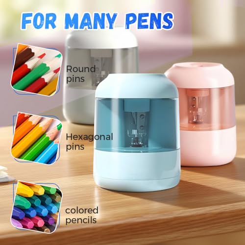 Electric Pencil Sharpener, Automatic Pencil Sharpener,Compatible Pen Diameter: 6.9Mmï¿½8Mm,Shape: Round, Triangular, Hexagonal (Pink)