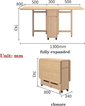 Folding Dining Table,Solid Wood Extendable Dining Table,Compact Dining Room Table with Storage Drawer,Space Saving,Drop Leaf Table for Home Kitchen Dining Room