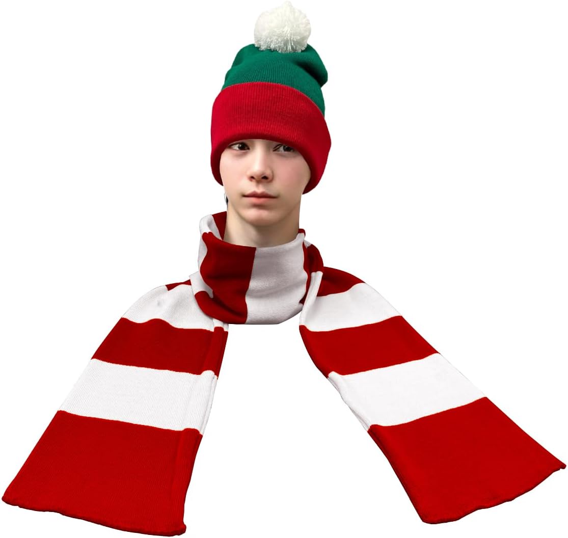 COUVER Rugby Striped Knit Scarf for Men Winter Long 100% Acrylic knit Scarves