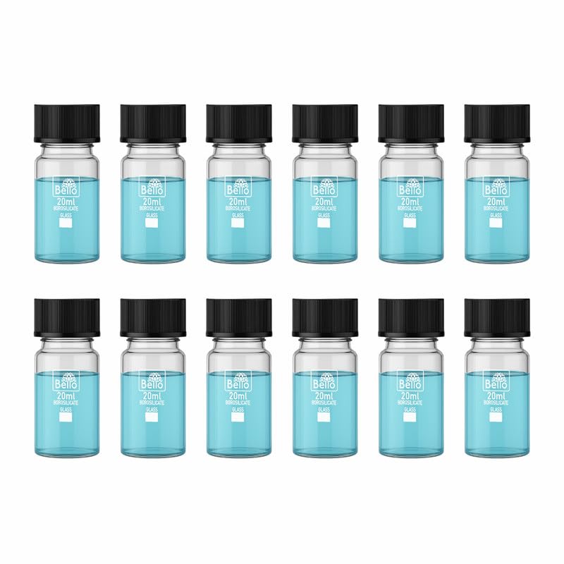 Image of Bello 12pcs-20ml Clear Glass Vials Culture tube with Screw Caps Glass Sample Vial with PE Stopper, Leak-Proof Glass Bottles Containers for Cosmetics Perfume Making Lab Laboratory
