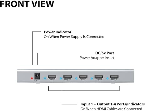 1x4 HDMI Splitter | UHD 8K@60Hz/ 4K@120Hz | HDMI 2.0, HDCP 2.2 | 4 Port | 1 in - 4 Out |