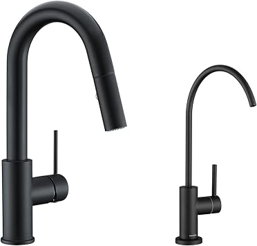 AguaStella AS59MBS Matte Black Pull Down Bar Faucet and AS9MB Matte Black Stainless Steel Water Filter Faucet for Most Reverse Osmosis Units or Water Filtration System in Non-Air Gap Combination