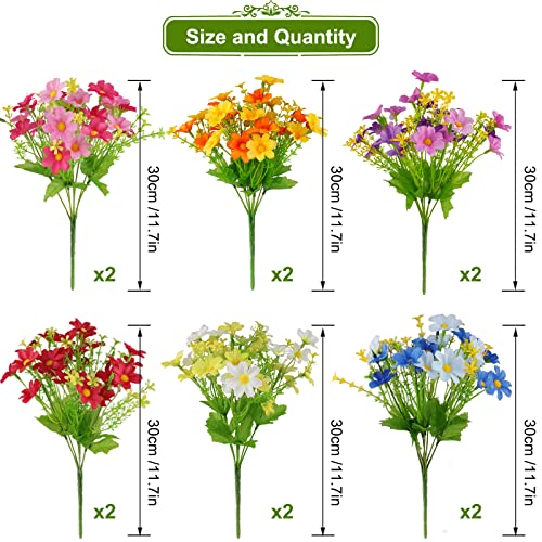 12 Bundles Artificial Flowers With Hanging Planter, Faux Plastic Fabric Hanging Flowers Daisy With 10" Hanging Basket Pot Coconut Lining Flowerpot For Outdoor Indoor Patio Lawn Garden Courtyard Décor #TOP2