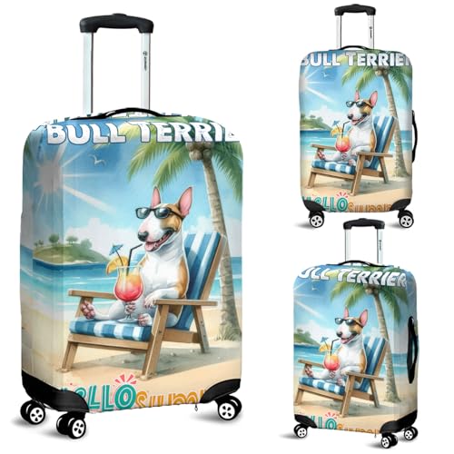 Personalized Custom Name Bull Terrier Hello Summer Beach Theme with Sunglasses and Tropical Cocktail Travel Luggage Cover Bully Dog Lovers Gifts Idea Suitcase Dust Protective Decor - 000092