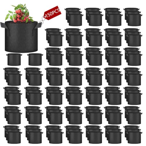 Airsnigi 150 Pack 10 Gallon Grow Bags Bulk,Thickened Nonwoven Plant