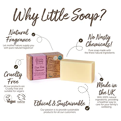 Little Soap Company Organic Soap Bar – Vegan, Cruelty Free, No SLS or Parabens, With Rose Geranium, Natural & Organic Body & Hand Soap (110g) - Image 6