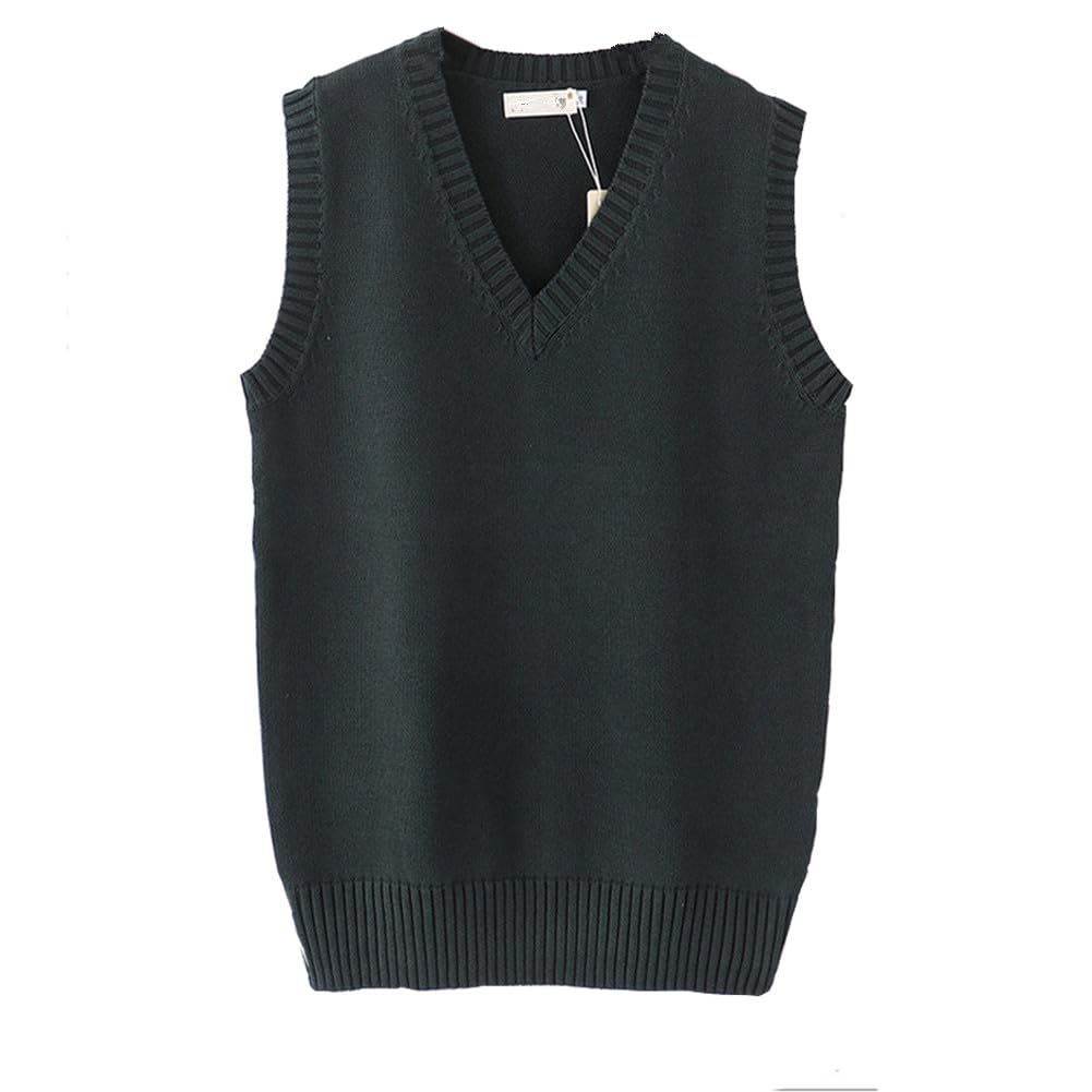 Men Women Knitted Cotton V-Neck Vest JK Uniform Pullover Sleeveless Sweater School Cardigan