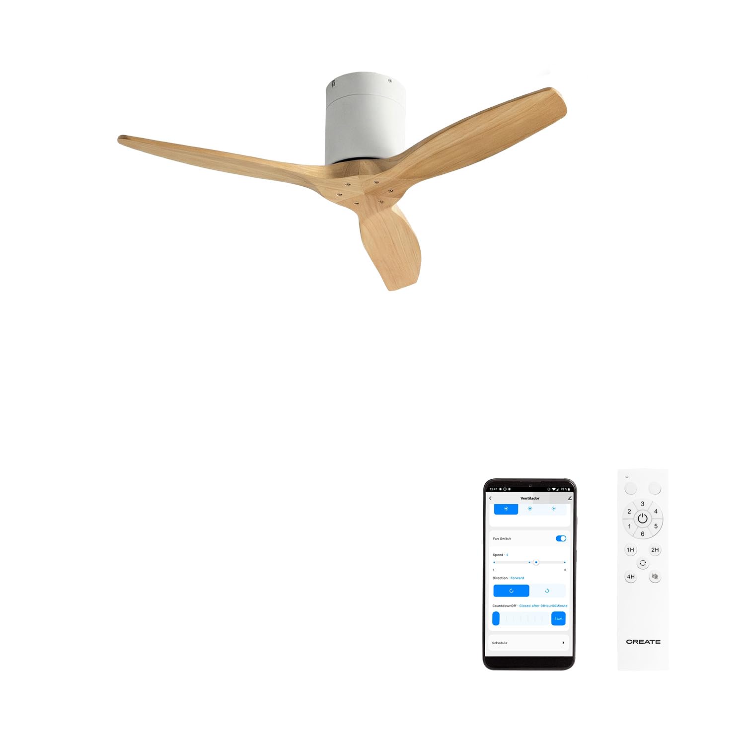 CREATE / WINDCALM S/Ventilador de techo ABS con luz blanco aspas efecto madera clara con mando / 40W, Silencioso, Ø112 cm, 6 velocidades, 3 temperaturas de luz, temporizador, función verano-invierno — view 18