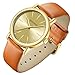 HOLSTOUR Gold Watches for Women Crystal Accented Fashion Watch with Brown Leather Band Gifts for Women