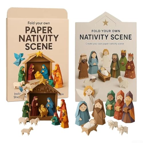 Belén de papel de bricolaje, kit de manualidades de origami de Navidad, incluye Jesús, ángeles, animales, para principiantes, diversión familiar, un regalo para niños (A+B)
