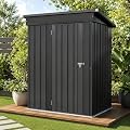 EASYHAWK 5x3 FT Outdoor Storage Shed, Metal Tool Shed with Sloping Roof and Lockable Door, Waterproof Garden Shed for Backyard, Patio, Lawn and Outdoor Storage, Black