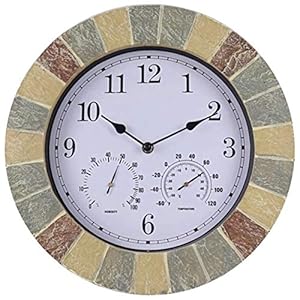 Outdoor Garden Wandklok, 14 inch hars thermometer en hygrometer tuinklok met waterdichte ring en waterdichte hoes…