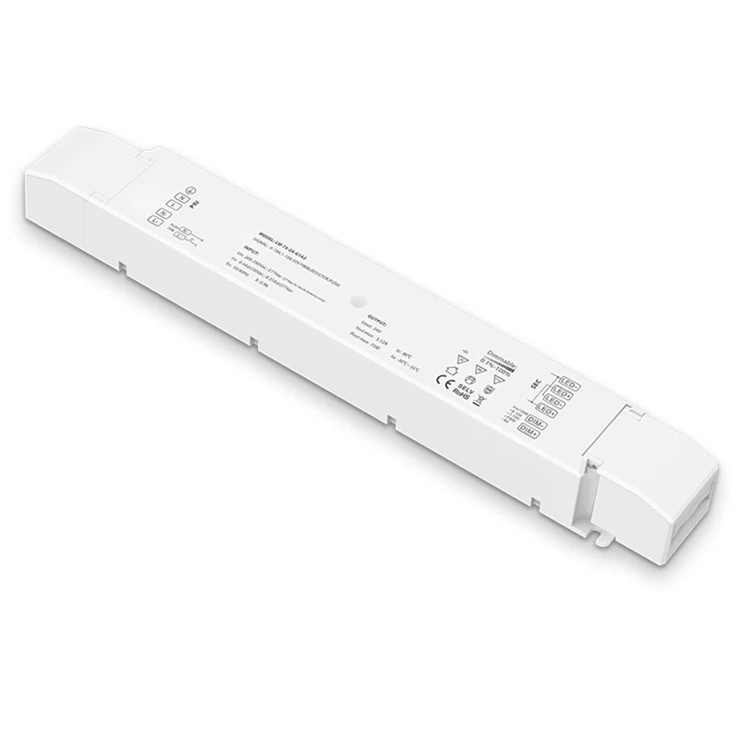 36W 75W 100W 12V 24V CV Constant Voltage 0-10V (1-10V/10VPWM/RX) LED Driver 100-240V Dimming Lighting Transformer Push Dim(75W 24V)