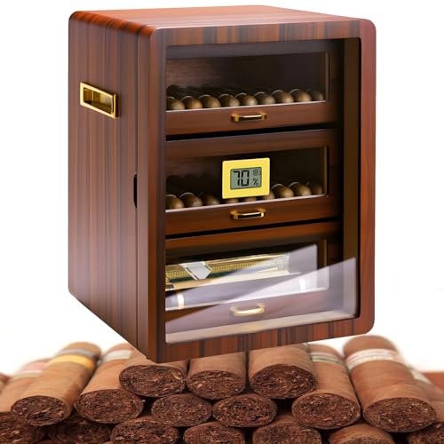 GTANND Zigarren-Humidorschrank für den Schreibtisch, für 110 Zigarren, Zigarren-Aufbewahrungsschrank, Zigarren-Humidore, mit Luftbefeuchter und digitalem Hygrometer, geräuschloser C