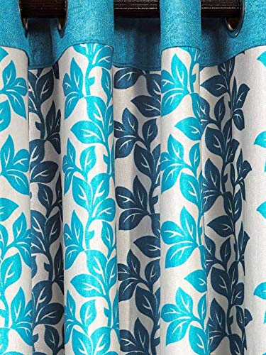Image of Cortina Polyester Ready to Use Premium Floral Design Eyelet Curtains - 7Ft Set of 1 - Doors & Windows - Washable - for Bedroom Living Room Kids Room Hall Kitchen Office - Sheer Curtains - Blue 2