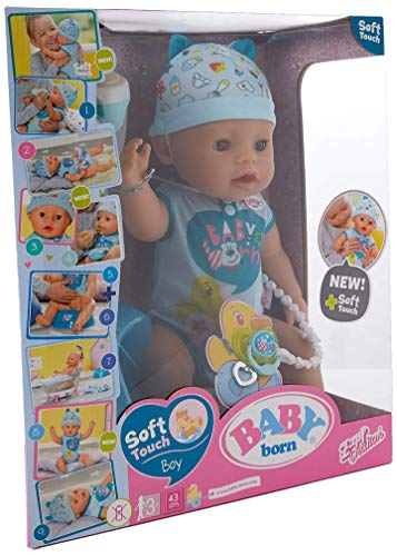 Preisvergleich Produktbild Zapf Creation 824375 BABY born Soft Touch Boy Brown Eyes Puppe mit lebensechten Funktion und viel Zubehör, bewegliche Gelenke und weiche Soft-Touch-Oberfläche, 43 cm