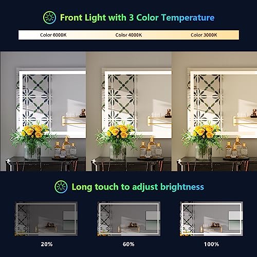 Image of 55x40 Inch RGB LED Bathroom Mirror Front Light and RGB Backlit Lighted Vanity Mirror for Bathroom Wall Mounted Dimmable Anti Fog Memory Shatter-Proof IP54 Waterproof Horizontal /Vertical