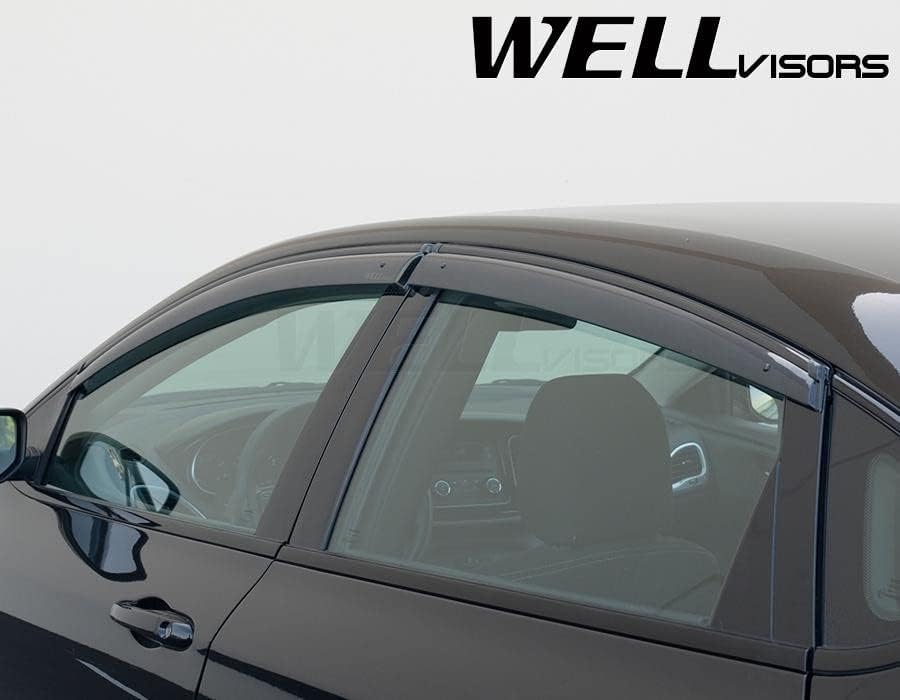 WellVisors Window Visors Wind Deflectors Compatible with Dodge Dart 2013-2016 with Black Trim Rain Guards 3-847DG003