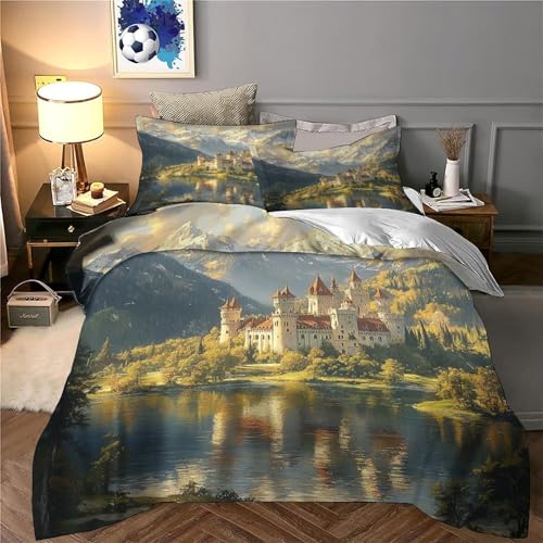 Housse de couette hypoallergénique 3D château médiéval lit simple - 6