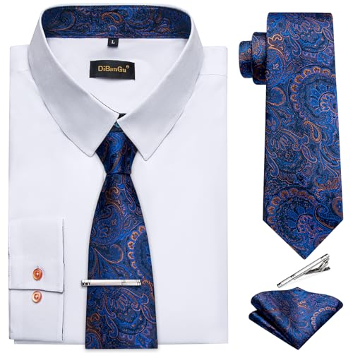 DiBanGu Mens Long Sleeve Dress Shirt and Tie Set Casual