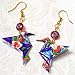 Paper Origami Hummingbird & Glass Bead Earrings Royal Blue Orange 1st Anniversary Gift