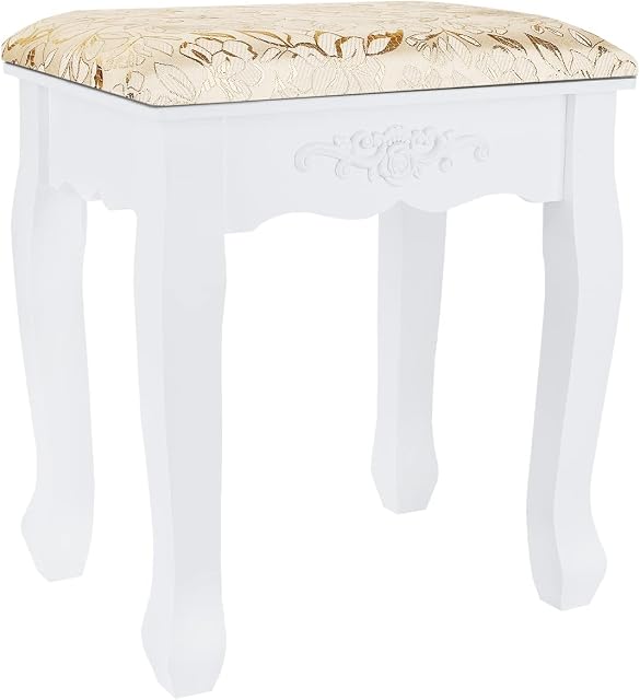 AllRight Dressing Table Stool Retro Vanity Stool Baroque Padded Piano Chair Makeup Seat Wood Legs Padded Bench Chair for Bedroom Bathroom Large Vanity Benches Golden Flowers