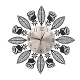 YIGZYCN Orologio da parete in metallo con rosa minimalista e movimento silenzioso a batteria, ideale per la casa, facile installazione, funzionamento a batteria, orologio da parete in metallo