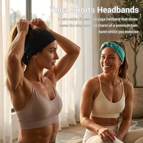 Image of DRESHOW 6 PCS Adjustable Headbands for Women Knotted Headbands Elastic Non-Slip Fashion Hair Bands for Workout Sports Running Yoga