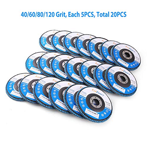 Lotfancy 4.5 Inch Flap Discs - 20Pcs 40 60 80 120 Grit Assorted Sanding Grinding Wheels, Premium Zirconia Alumina Abrasives, T27 #TOP1