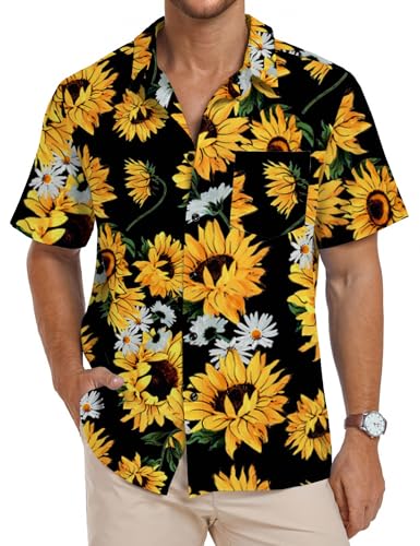 PEGENO Men's Flower Casual Button Down Short Sleeve Hawaiian Shirt