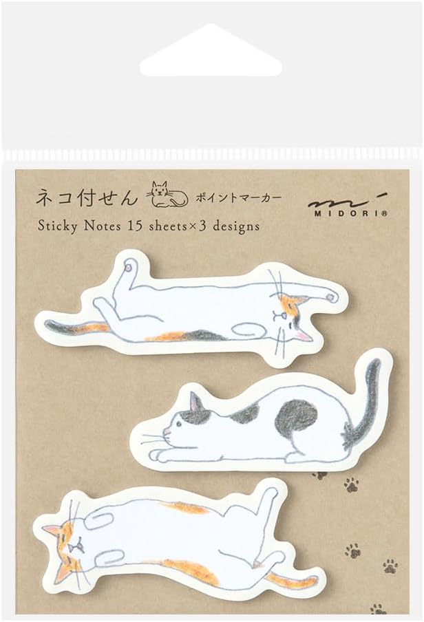 Midori 19090006 Sticky Notes, Sticky Paper Point, Stretch Cat Pattern