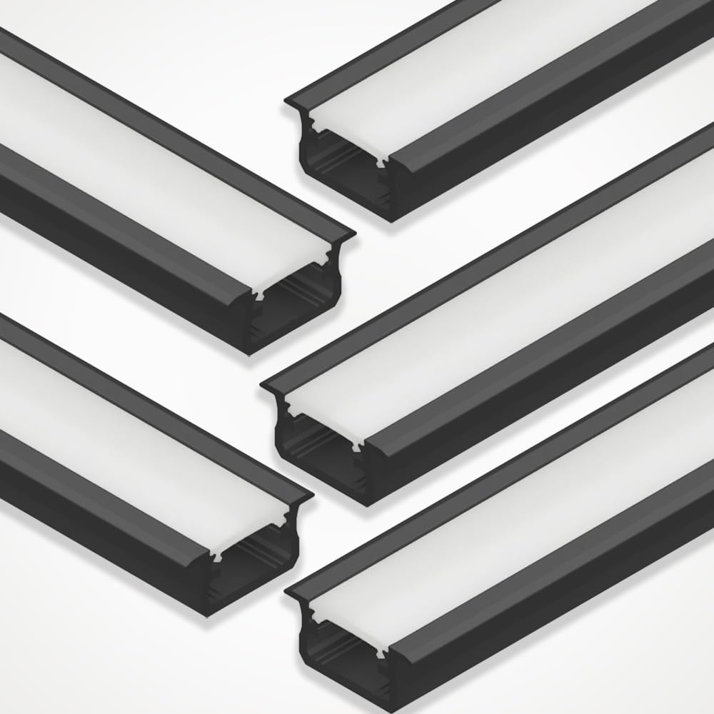 Ledbrite Black Aluminium Profile 2M / 6.6Ft Led Channel Alp2515- With Cover. Led Channels And Diffusers With End Caps And Mounting Clips Recessed (5)