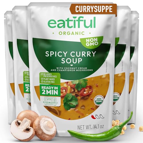 EATIFUL Curry-Suppe, Hergestellt Mit Bio-Gemüse, Thailändische Verzehrfertige Vegane Curry-Suppe, Ohne Zugesetzte Konservierungsstoffe, Glutenfrei, Ohne Gentechnik, 400g (Packung Mit 5 Stück)