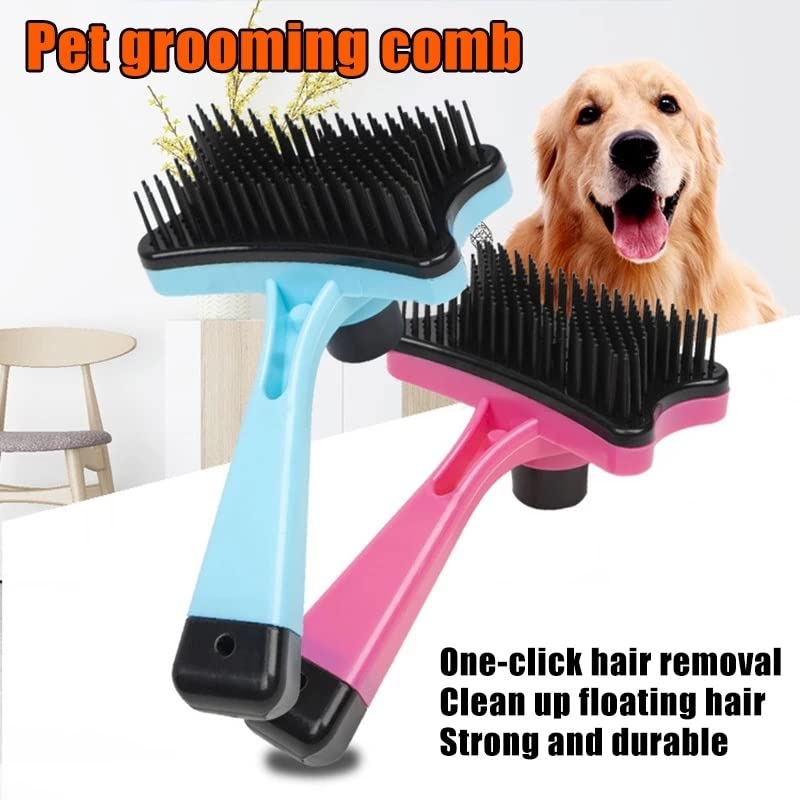 Pet Brush, Pet Brush Plastic Push Brush For Cat And Dogs Pet Groom Bath Brush Hair Removal Brush Pet Brushes(Blue)