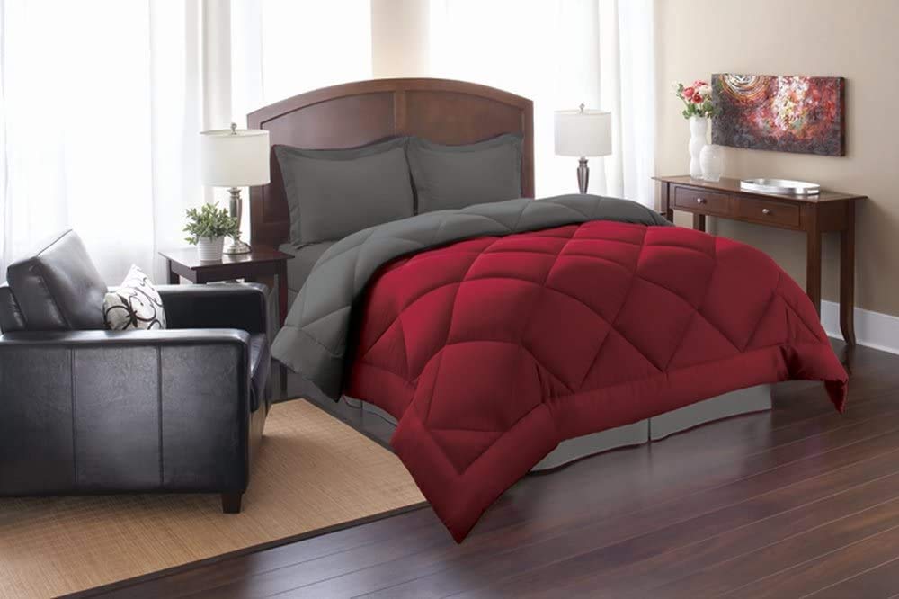 All Season Microfiber -Reversable Duvet/AC Comforter/Quilt - Maroon Grey - Single Size 60 Inch x 90 Inch-image-24