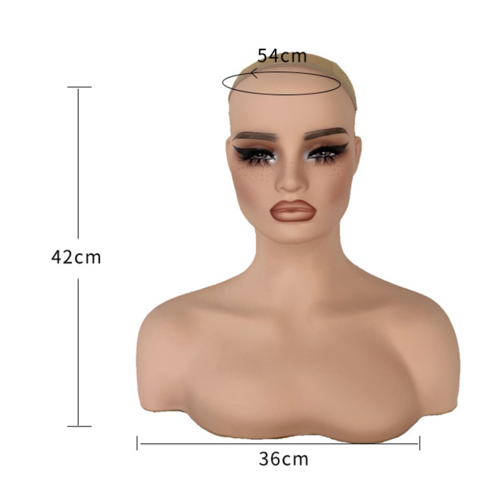 Almencla Schaufensterpuppe Kopf Mannequin Kopf Büste Torso Präsentationskopf Schmuckbüste aus PVC mit Bemalten Augen Brauen Sommersprossen für Halsketten Ohrringe Haarteile für Einzelhandel Messe
