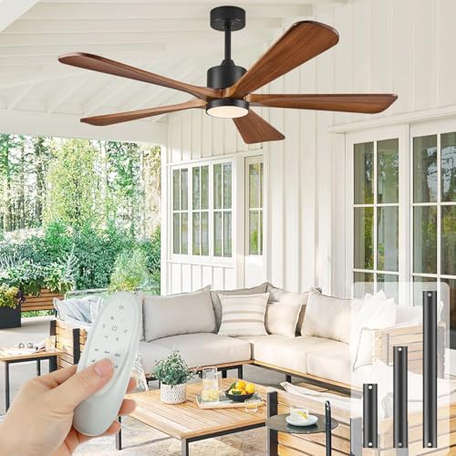 BOOSANT 52 Inch Ceiling Fan with Lights and DC Motor by Remote Control,5 Reversible Solid Wood Blades,6-Speed Noiseless DC Motor, Modern Ceiling Fan for Indoor Bedroom Living Room Outdoor Patios by BOOSANT - Used condition - US$113.69