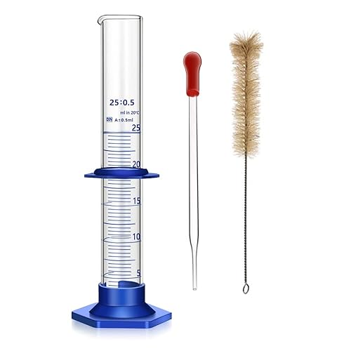 Cilindros graduados de vidrio grueso para medir líquidos de laboratorio con base de plástico anticaída, protectores de parachoques y cepillo