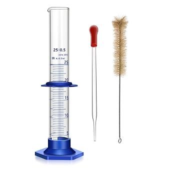 Thick Glass Graduated Cylinder Measuring Liquid Lab Cylinders with Anti-Falling Plastic Base and Bumper Guards and Cylinder Brush Glass, 25ML