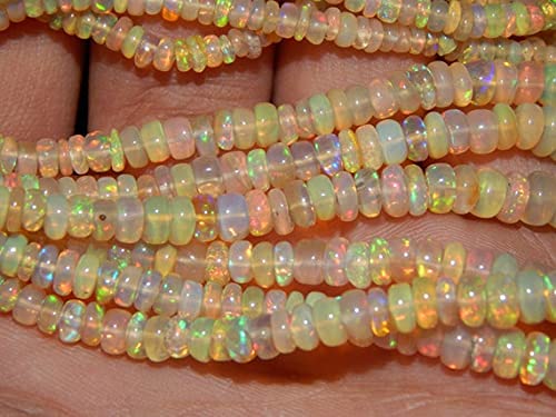 Perles opale d'Éthiopie rondelles lisses 3x7.7 mm LKBEADS, fil 15" pour création bijoux pierres naturelles